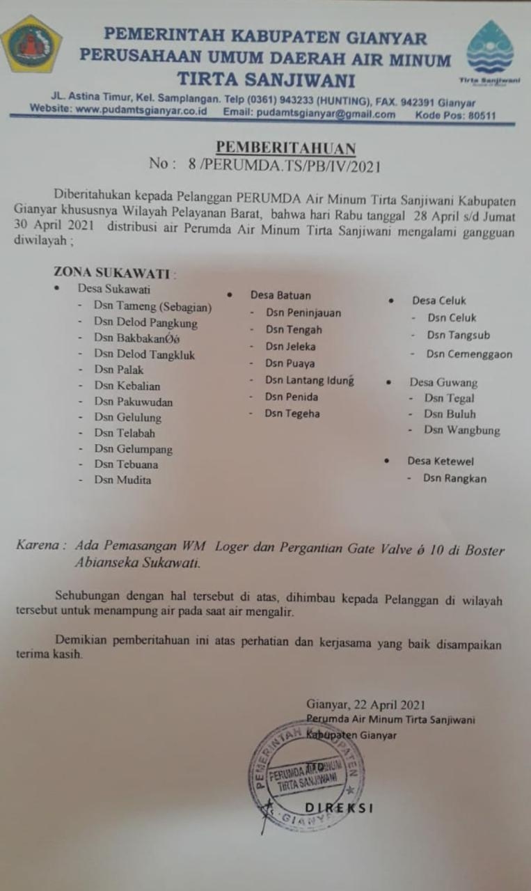 Info berita,Layanan PDAM,Kegiatan PDAM,gangguan layanan pdam,Berita PDAM,PERUMDA AMTS,PERUMDA AMTS Kabupaten Gianyar